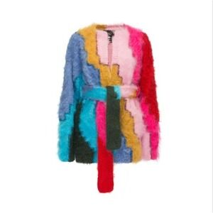 NWT Lalo Oversized‎ Belted Mohair Cardigan Rainbow Multicolor Size M/L
